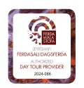 Icelandic Tourist Board authorized day tour provider badge, licence 2024-086, opens the official register